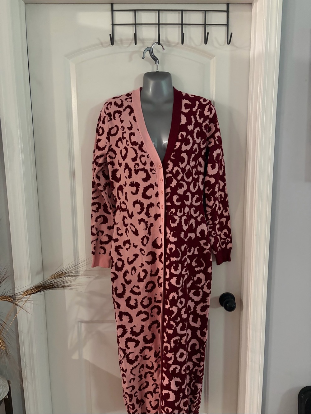 FARM Rio Two-Tone Pink & Burgundy Leopard Maxi Cardigan Dress